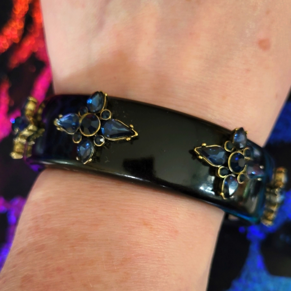 Black Bangle Blue Rhinestones